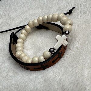Men's Cream and Brown Beaded Bracelet Set